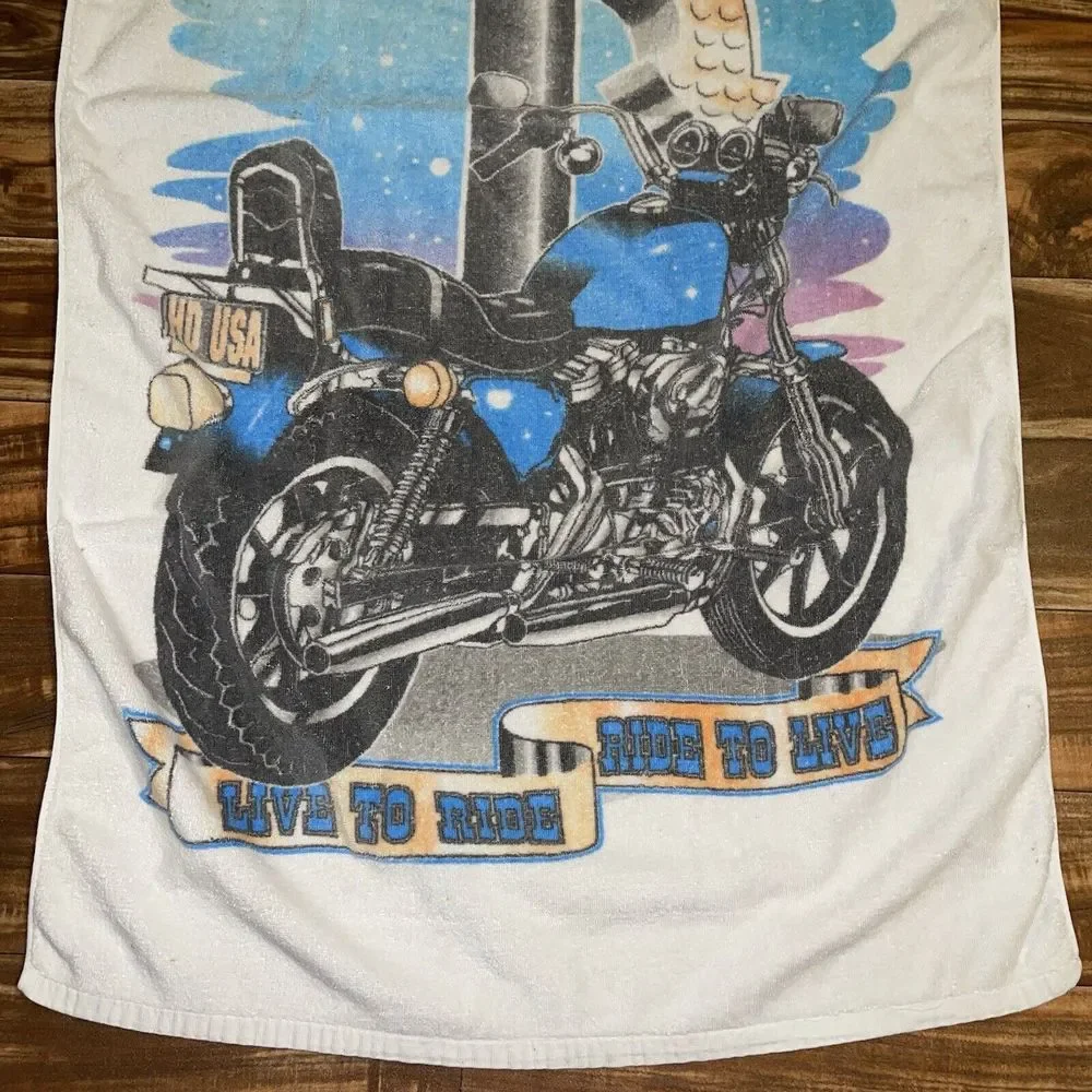 Vintage Harley Davidson Live To Ride Beach Towel 28”x54” RARE USA